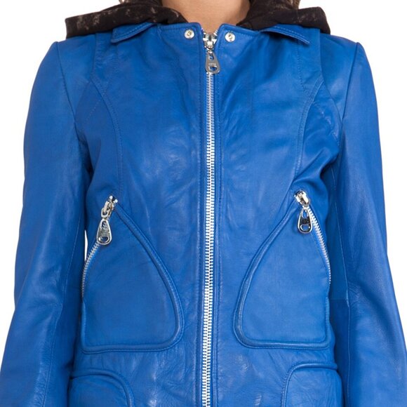 Doma Electric Blue Leather Jacket with Detachable Hood ALT ASO Clary Fray - Picture 7 of 16